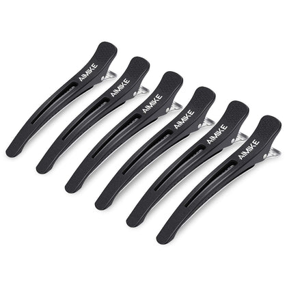 AIMIKE 6pcs Professional Hair Clips for Styling Sectioning, Non Slip No-Trace Duck Billed Hair Clips with Silicone Band, Salon and Home Hair Cutting Clips for Hairdresser, Women, Men - Black 4.3 Long