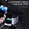 Retractable Car Charger, Fast Car Phone Charger 60W, 2 Retractable iPhone Charger Cables and USB Car Charger, Compatible with iPhone 14/15/13/12/11