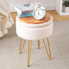 Cpintltr Footrest Footstools Round Velvet Ottoman with Storage Space Soft Vanity Chair with Memory Foam Seat Small Side Table Hallway Step Stool 4 Gold Metal Legs with Adjustable Footings Champagne