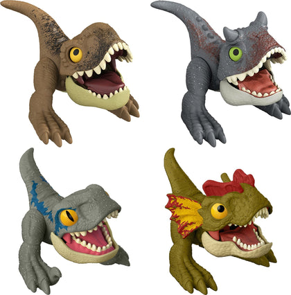 Mattel Jurassic World Dominion Uncaged Wild Pop Ups Dinosaur Toys, 4 Pack Collectible Figures, Manually Activated