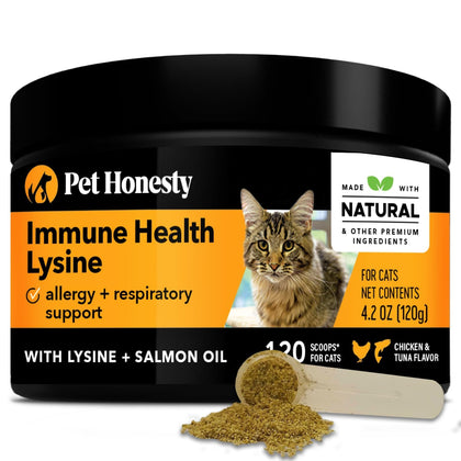 Pet Honesty Immune Health Lysine - Supplement Powder for Cats - Immune Health, Cat Allergy Relief - Sneezing, Runny Nose, Watery Eyes - Cats & Kittens of All Ages - Omega 3s, L-Lysine - Chicken & Fish