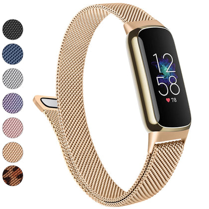 Metal Band for Fitbit Luxe Bands Women Men, Stainless Steel Mesh Loop Adjustable Magnetic Wristband Replacement Strap Compatible with Fitbit Luxe Fitness and Wellness Tracker (Rose Gold)