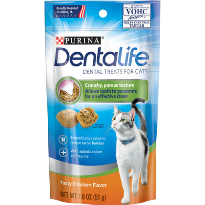 Purina DentaLife Made in USA Facilities Cat Dental Treats, Tasty Chicken Flavor - (10) 1.8 oz. Pouches