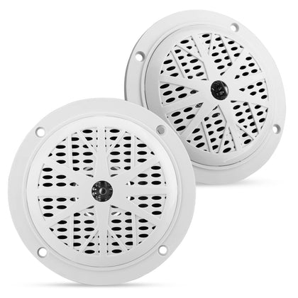 Pyle 4 Inch Dual Marine Speakers - Waterproof and Weather Resistant Outdoor Audio Stereo Sound System with Polypropylene Cone, Cloth Surround and Low Profile Design - 1 Pair - PLMR41W (White)