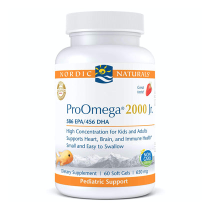 Nordic Naturals ProOmega 2000 Jr., Strawberry Flavor - 60 Soft Gels - 1120 mg Omega-3 - Ultra Potent Fish Oil - EPA & DHA - Promotes Brain, Heart, & Immune Health - Non-GMO - 30 Servings