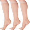 (3 Pairs) Made in USA - Sheer Compression Socks for Women 15-20mmHg - Compression Stockings for Varicose Veins Circulation, Thrombosis, Embolism - Natural, Medium - A101NA2-3
