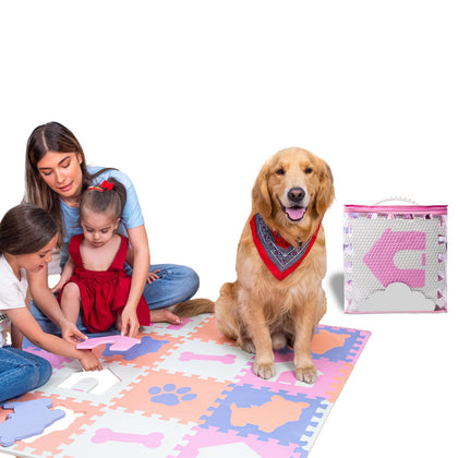 KOOTOYS Pet Puzzle Foam Floor Tiles Play Mat for Babies, Kids Foam Mat for Playing, EVA Foam Interlocking Floor Mats for Your Pets, Ideal Baby Play Mat for 3+ Age Kids - 16 Tiles and Edges