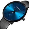 Mens Watches Ultra-Thin Minimalist Waterproof-Fashion Wrist Watch for Men Unisex Dress with Black Leather Band-Blue Hands Blue Face