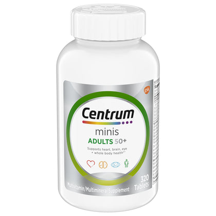 Centrum Minis Silver Multivitamin Tablet for Adults 50 Plus, Multimineral Supplement, Vitamin D3, B-Vitamins, Gluten Free, Non-GMO Ingredients, Supports Memory and Cognition in Older Adults - 320 Ct