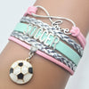 HCChanshi Soccer Bracelet Jewelry - Infinity Soccer Charm Bracelet Soccer Gifts For Women, Girls, Men, Boys, Soccer lovers, Soccer Team Soccer Themed Gifts (Pink,Silver and Mint Green)