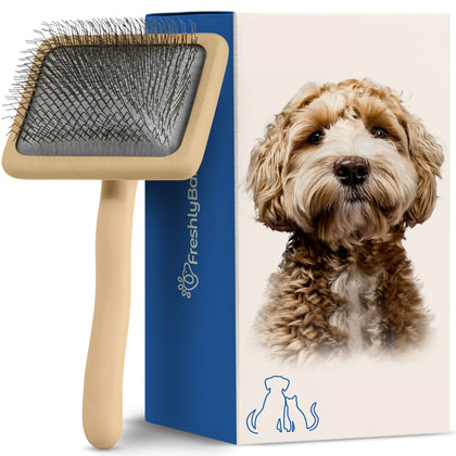 Freshly Bailey Slicker Dog Brush For Goldendoodles, Poodles, & Any Doodle Mix - Golden Doodle & Poodle Brush - For Medium to Long Hair Breeds - Detangle, Brush, & Fluff Like a Pro - Makes Coat Maintenance Easier