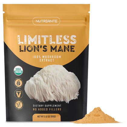 Organic Lions Mane Extract Powder - Nootropic Mushroom Supplement Improves Focus & Memory, Immune & Nervous Systems - Concentrated Dual Extract, Vegan, Gluten-Free, Non-GMO by Nutriante, 2.12 Oz.