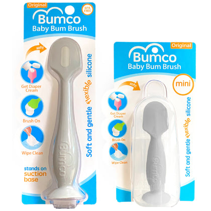 Bumco 2-PACK Diaper Cream Spatula - FULL-SIZE + MINI Baby Bum Brush with TRAVEL CASE - Diaper Cream Applicator for Baby - Baby Necessities - Suitable for Aquaphor, Desitin - Gray