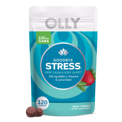 OLLY Goodbye Stress Gummy, GABA, L-Theanine, Lemon Balm, Stress Relief Supplement, Berry Flavor - 120 Count