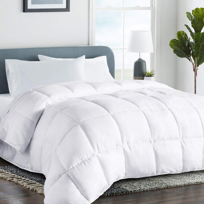 COHOME 2100 Series Queen Cooling Comforter Down Alternative Quilted Duvet Insert with Corner Tabs - All Season Reversible Soft Luxury Hotel Comforter - Breathable - Machine Washable - White