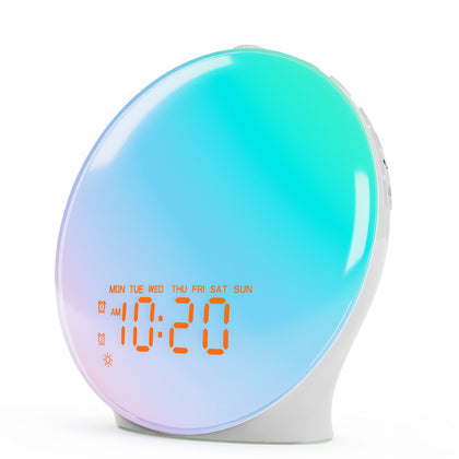 Wake Up Light Sunrise Alarm Clock for Kids, Heavy Sleepers, Bedroom, Upgraded Full Screen with Sunrise / Sunset Simulation, Sleep Aid, Dual Alarm, FM Radio, 15 Color Night Lights, 8 Sounds, Ideal Gift
