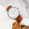 BUREI Men's Fashion Wrist Watch Minimalist Simple Watches for Men Ultra Thin Watch Analog Quartz Watches Leather Strap Watches with Date (Silver Brown)