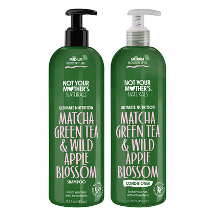 Not Your Mother's Naturals Essential Nourish Shampoo and Conditioner Set - 98% Naturally Derived Ingredients, Sulfate-Free Shampoo and Conditioner for All Hair Types (Matcha Green Tea & Apple)