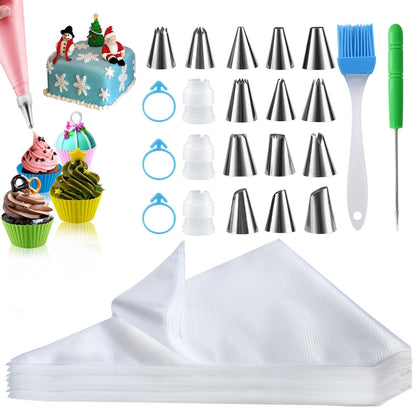 firstake Piping Bags 100pcs, Disposable Icing Bags, 12 Inch Thickened Pastry Bags, Anti Burst Frosting Bags, Non-slip Piping Bags and Tips Set for Baking Cupcake, Cookies and Cake Decorating