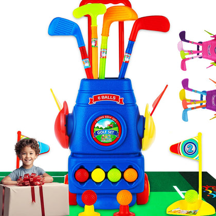 ToyVelt Toddler Golf Set - Kids Golf Clubs with 6 Balls, 4 Golf Sticks, 2 Practice Holes and a Putting Mat - Promotes Physical & Mental Development, Ideal Toddler and Kids Golf Set Gift for Boys 2-10