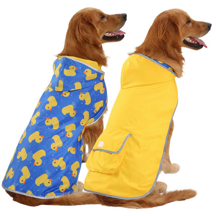 HDE Reversible Dog Raincoat Hooded Slicker Poncho Rain Coat Jacket for Small Medium Large Dogs Ducks Yellow - XL