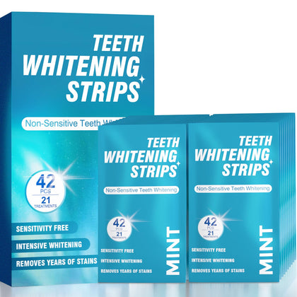 Teeth Whitening Strips for Sensitive Teeth - 42 Strips Enamel Safe Non-Slip Dry Strip Technology for Whiter Teeth, 30 Minutes Fast Results, Non-Sensitive, 21 Treatments, Mint