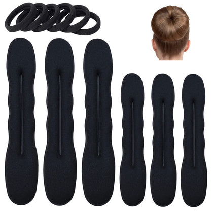 6 Pack Hair Bun Maker for Hair Donut Bun Maker, Easy Magic Snap Roll Sponge Bun Donut Hair Maker for Women With Hair Ties - Black