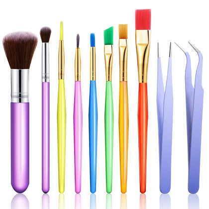 10 Pieces Cake Candy Decorating Brushes Tools Cookie Decoration Brushes Pastry Brush and Stainless Steel Tweezers Straight and Curved Tip Tweezers Pasta Tweezers for Baking Fondant Decoration Supplies