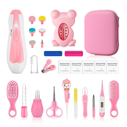 Qunlions life Baby Grooming Kit, Infant Safety Care Set with Hair Brush Comb Nail Clipper Nasal Aspirator Ear Cleaner,Baby Essentials Kit for Newborn Girls Boys, Pink-26- in-1