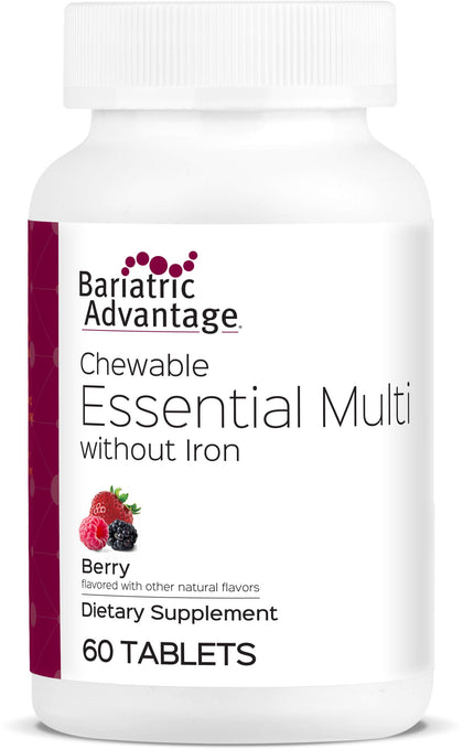 Bariatric Advantage Essential Multi without Iron, Chewable Multivitamin for Bariatric Surgery Patients, Includes Vitamin B12, C, D and Folate - Berry, 60 Count