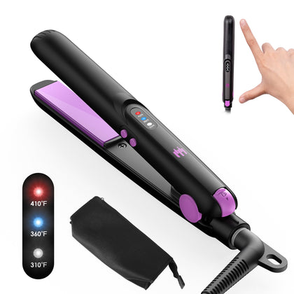 Elilier Mini Flat Iron 0.7 Inch, Ceramic Small Travel Hair Straightener for Short Hair Curls Bangs, 3 Temperature Adjustable Small Flat Iron, Portable Iron Dual Voltage with Travel Pouch for Women Men