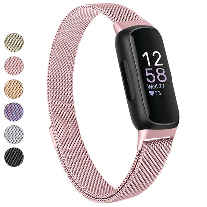 Vanjua for Fitbit Inspire 3 Bands Women Men, Stainless Steel Metal Mesh Loop Adjustable Magnetic Wristband Replacement Straps Compatible with Fitbit Inspire 3 Fitness Tracker (Rose Pink)