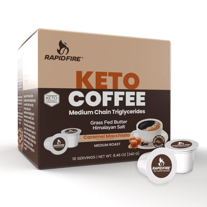 Rapidfire Caramel Macchiato Ketogenic High Performance Keto Coffee Pods, Supports Energy & Metabolism, Weight Loss Diet, Single Serve K Cup, Brown, 16 Count (Packaging May Vary)