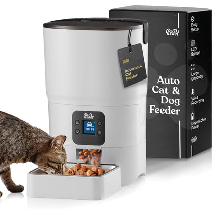 Smart Automatic Cat Feeder - 6-L Reliable Automatic Cat Food Dispenser with Display LCD Screen for Easy Set Up -Portion Control Automatic Dog Feeder - (White, 6 Litter (25 Cups))