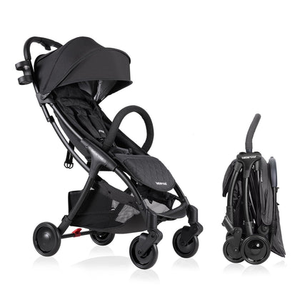 Beberoad Love R2 Lightweight Compact Baby Stroller Foldable Travel Stroller for Baby Newborn Infant Toddler with Adjustable Backrest, Cup Holder, Storage Basket and UPF 50+ & Waterproof Canopy, Black