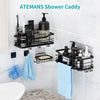 ATEMANS Black Shower Caddy 5-Pack, Bathroom Shower Shelves, Shower Shelf for Inside Shower, Adhesive Wall Mounted Shower Organizer with Soap Holder