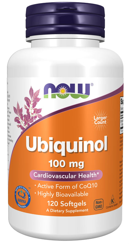NOW Supplements, Ubiquinol 100 mg, High Bioavailability (the Active Form of CoQ10), 120 Softgels