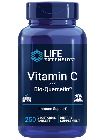 Life Extension Vitamin C & Bio-Quercetin Phytosome - Vitamin C Plus Ultra-Absorbable Quercetin for Immune Support - Gluten-Free, Non-GMO, Vegetarian - 250 Vegetarian Tablets