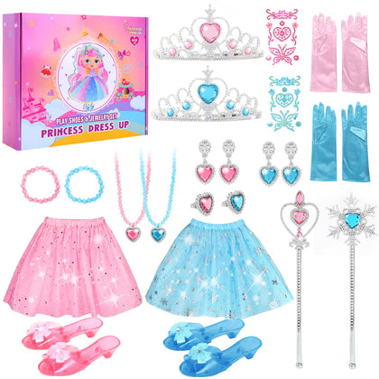 Princess Dress Up Clothes and Jewelry Boutique, Toys for Little Girls, Princess Costumes Gifts with Shoes, Dresses, Tiara, Necklaces, Gift Set for Toddler Girls Age 3 4 5 6 7 Years Old