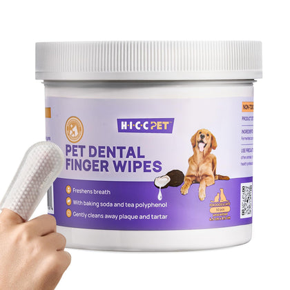 HICC PET Wider Teeth Cleaning Wipes for Dogs & Cats, Remove Bad Breath by Removing Plaque and Tartar Buildup No-Rinse Dog Finger Toothbrush, Disposable Gentle Cleaning & Gum Care Pet Wipes, 50 Counts