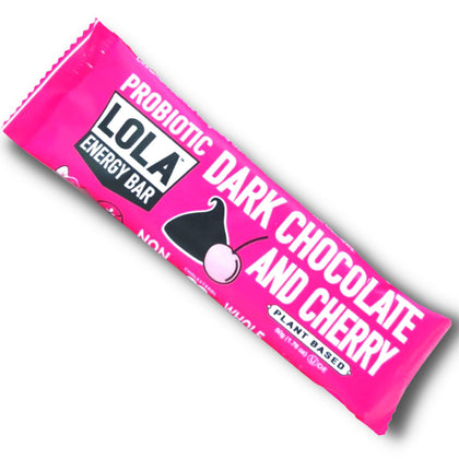 LOLA SNACKS Dark Chocolate Cherry Probiotic Prebiotic Energy Bars I Dairy & Gluten Free I Plant Based Superfood I Vegan & Non-GMO I 12/1.76 oz Bars