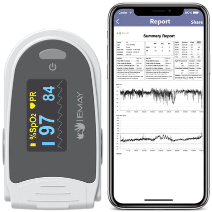 EMAY Sleep Oxygen Monitor with Built-in Recording Capability | Track Continuous Blood Oxygen Levels & Pulse Rate Overnight | Provides Sleep Report & Raw Data
