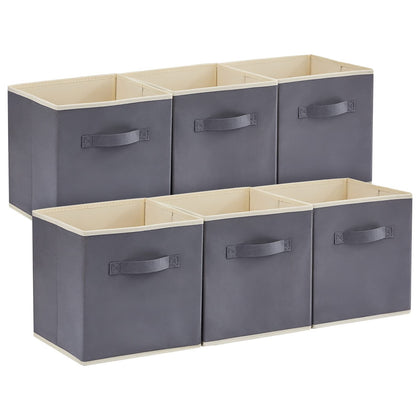 Lifewit Collapsible Storage Cubes 11 Inch Foldable Fabric Bins Multi-color Organizers Decorative Organizing Baskets for Shelves for Closet, Utility Room, Storage Room Set of 6 Grey