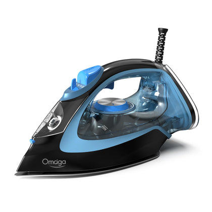 OMAIGA Steam Iron for Clothes, 1750W Clothes Iron with 3-Way Auto-Off, Rapid Heating Durable Ceramic Soleplate, Iron for Clothes with 15.21oz Water Tank, Anti-calc Function, Self-Cleaning