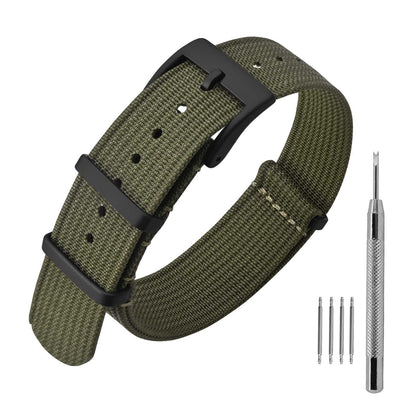 ANNEFIT Nylon Watch Band 16mm, One-Piece Waterproof Military Watch Straps with Heavy Black Buckle (Army Green)
