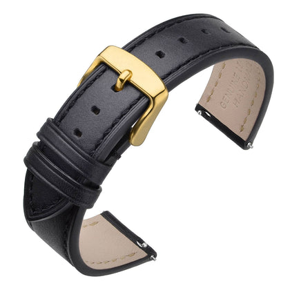 ANNEFIT Quick Release Watch Band 17mm with Gold Buckle - Classic Oil Wax Leather Watch Strap (Black)