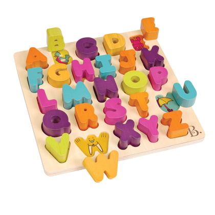 B. toys- Alpha B. Tical- Wooden Alphabet Puzzle - 26 Letter Pieces - Chunky Wooden Puzzle - Educational Toys for Toddlers, Kids - 18 Months +