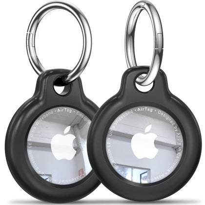 ?2 Pack? AirTag Case Apple Air tag Holder with Keychain, Hard PC Anti-Drop Airtags Key Chain for Air Tags Case, Airtag Device Accessories for GPS Item Finder Tracker - Black+Black