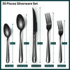 PUREAIN Silverware Set, 30 Pieces Black Hammered Flatware Set for 6, Mirror Polished Stainless Steel Cutlery Set for Home, Kitchen, Restaurant and Hotel, Dishwasher Safe