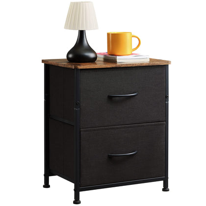 Somdot Nightstand with 2 Drawers, Bedside Table Small Dresser with Removable Fabric Bins for Bedroom Nursery Closet Living Room - Sturdy Steel Frame, Wood Top, Pull Handle - Black/Rustic Brown